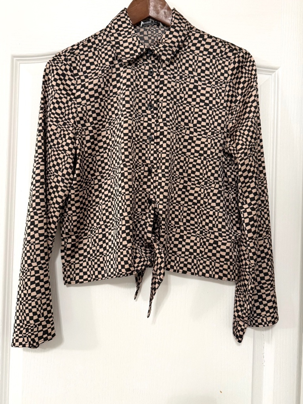 Maison d'Amélie Paris Optical Checkerboard Tie-Front Blouse - XS